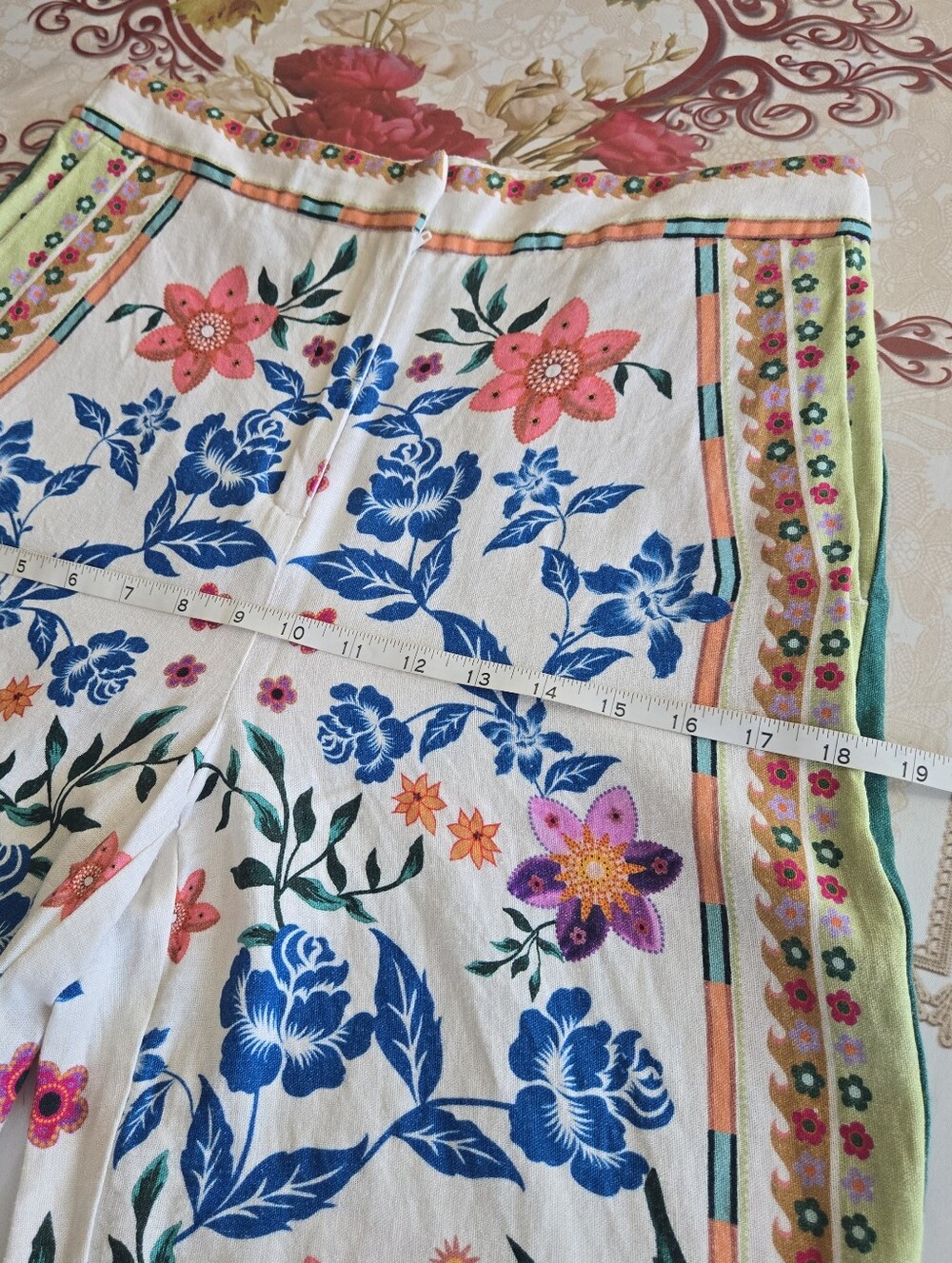 House of Harlow 1960 Wide Leg Pants Womens Size 8 Cream Multicolor Floral Boho - Picture 8 of 13
